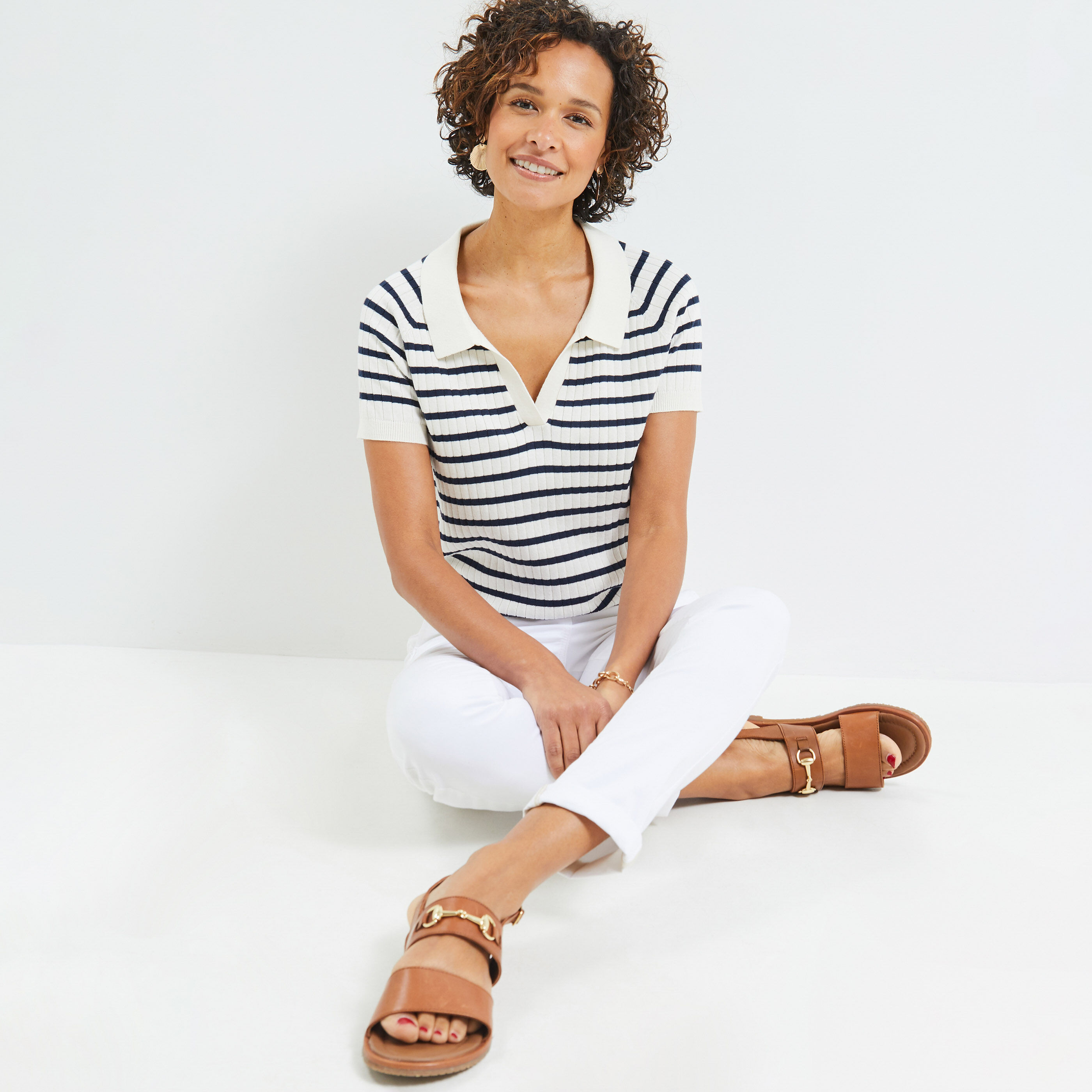 Polo marinière femme - MARINE