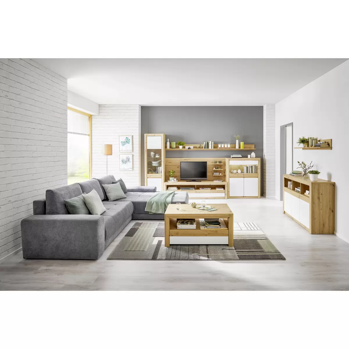 Vitrine Kashmir weiss,Artisan Eiche