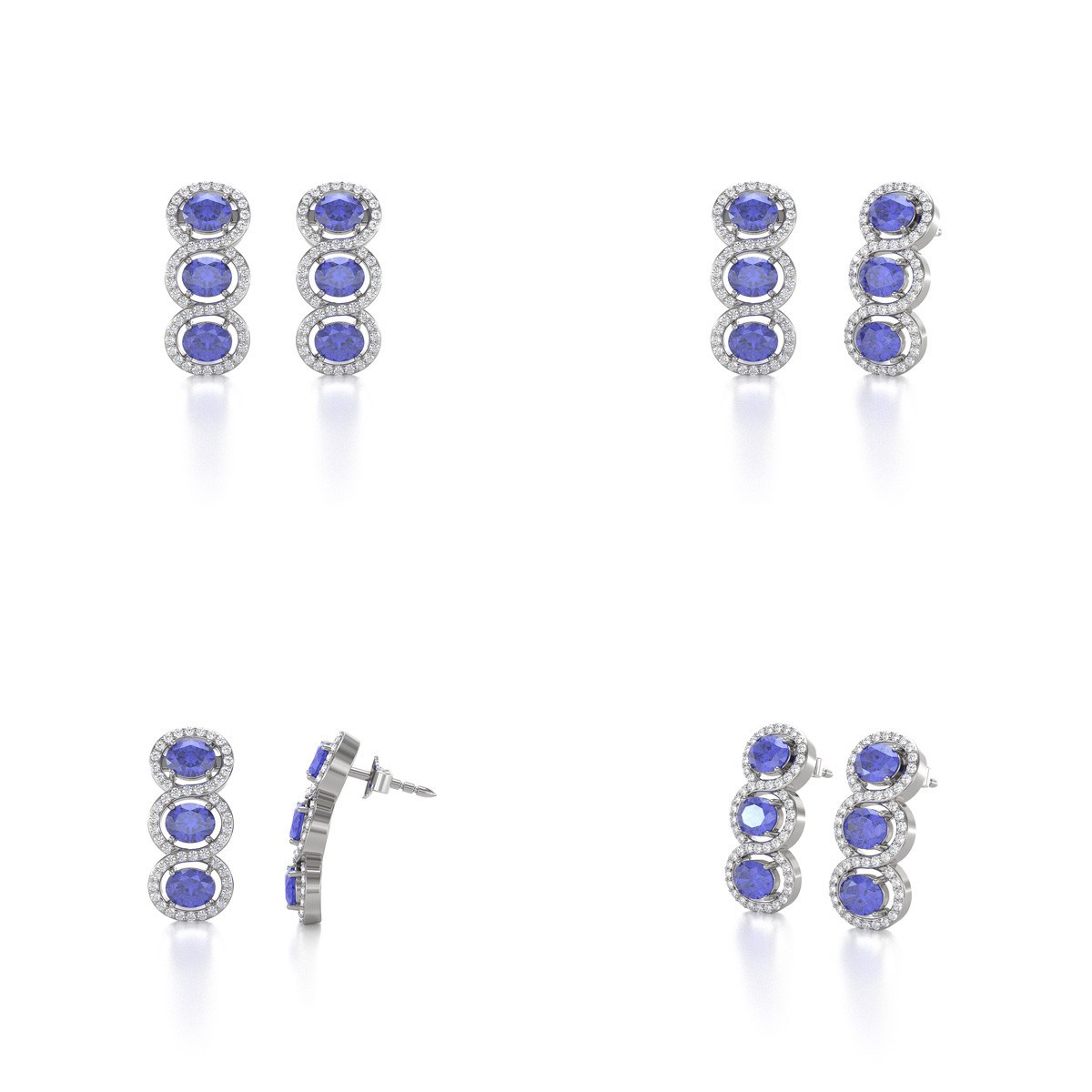 Boucles d'oreilles ADEN Tanzanite et Diamants sur Argent 925 4.55grs