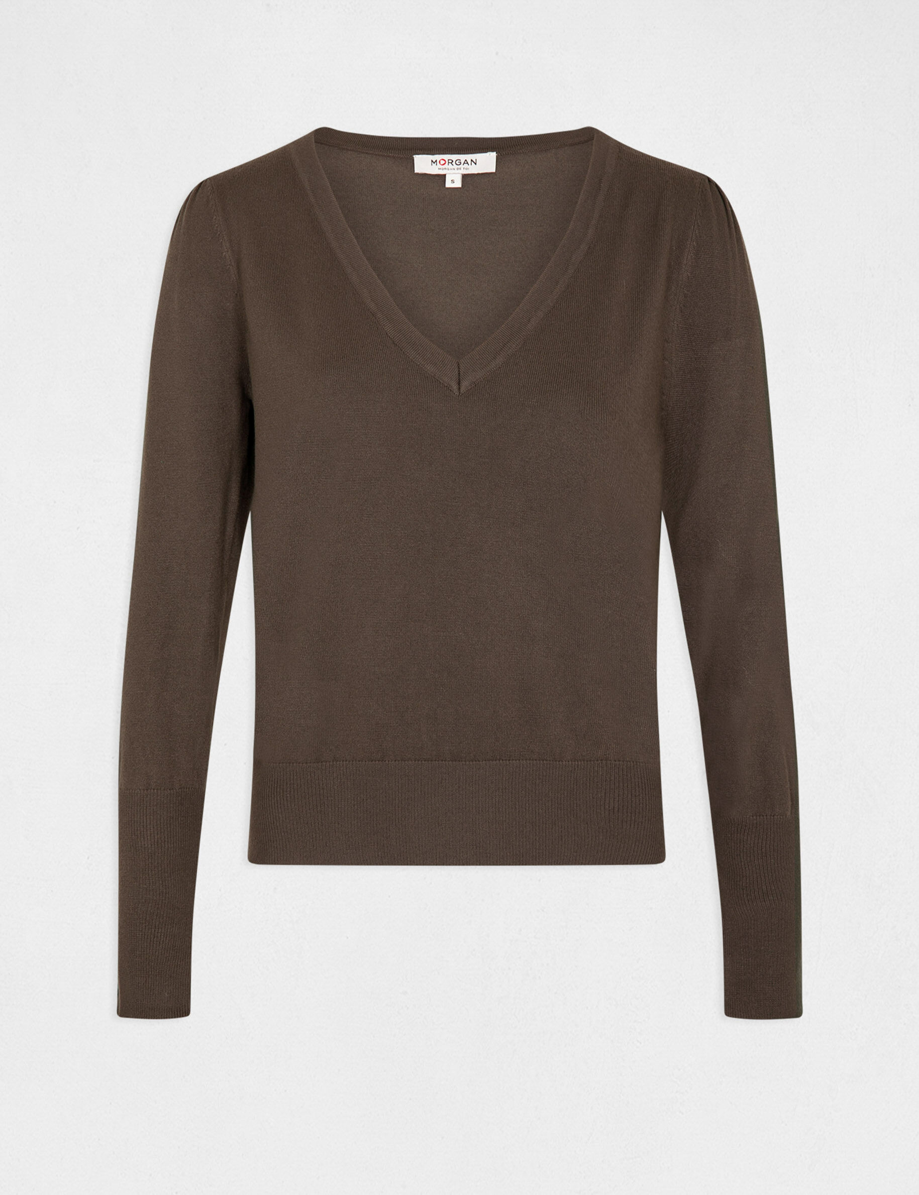 Pull manches longues avec col en V vert kaki femme - vert_kaki