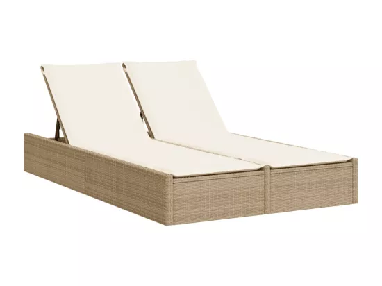 Chaise longue double avec coussins beige résine tressée
