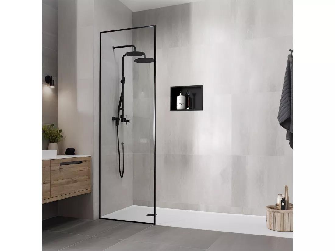 Niche murale Niche de douche encastrée Mont inox Étagère de douche noire 20x30x10 cm