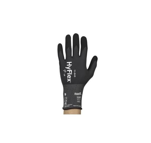 Vernehansker Ansell HyFlex 11-840, str. 11. Nylon, spandex. Skum nitril håndflate dyppet. Detaljhandelspakke