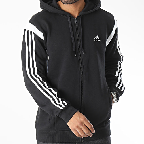 Sweat Zippé Capuche A Bandes CB IP2234 Noir
