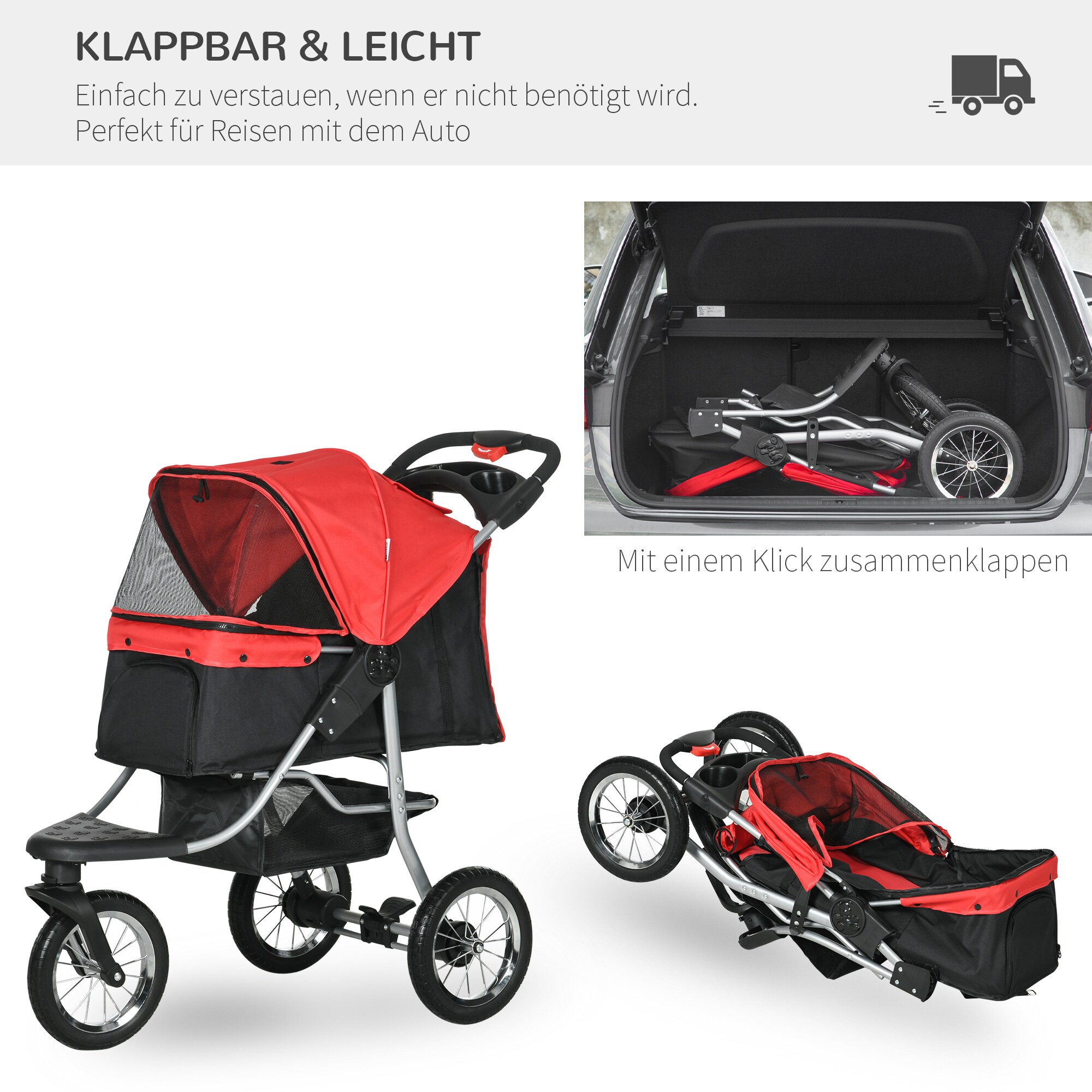 PawHut Hundebaggy klappbar rot, schwarz 112 x 57 x 104,5 cm (LxBxH)