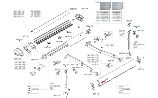 Fiamma Stützfußhalterung rechts Aluminium für Markise F80L 450-600 - Fiamma Ersatzteilnummer 98673L205