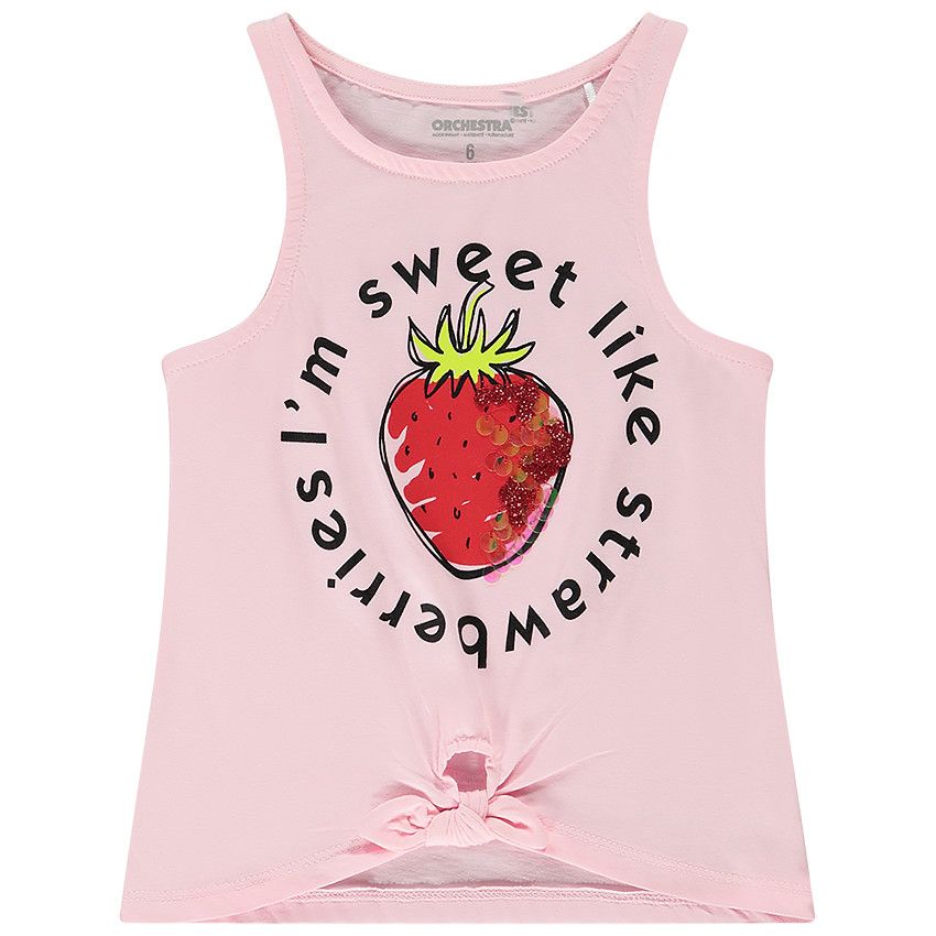 Débardeur en jersey print et sequins pour fille - Rose