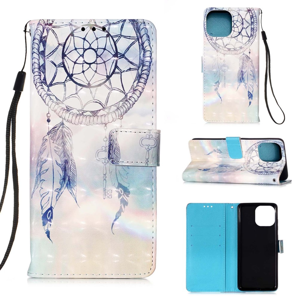 iPhone 13 Pro Leder Tasche Traumfänger - Blau / Weiss