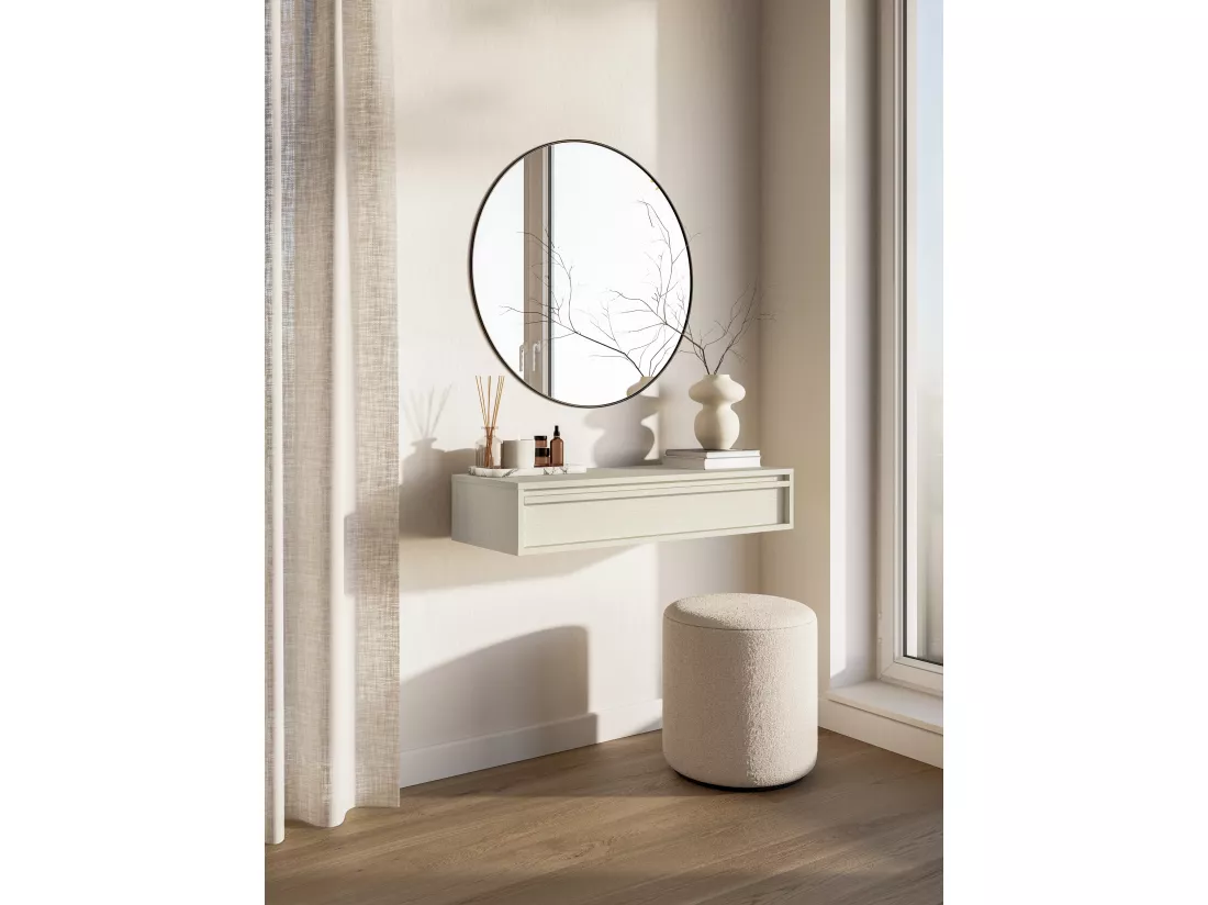 Table console - 90 cm - avec tiroir - suspendu - crème - EVO