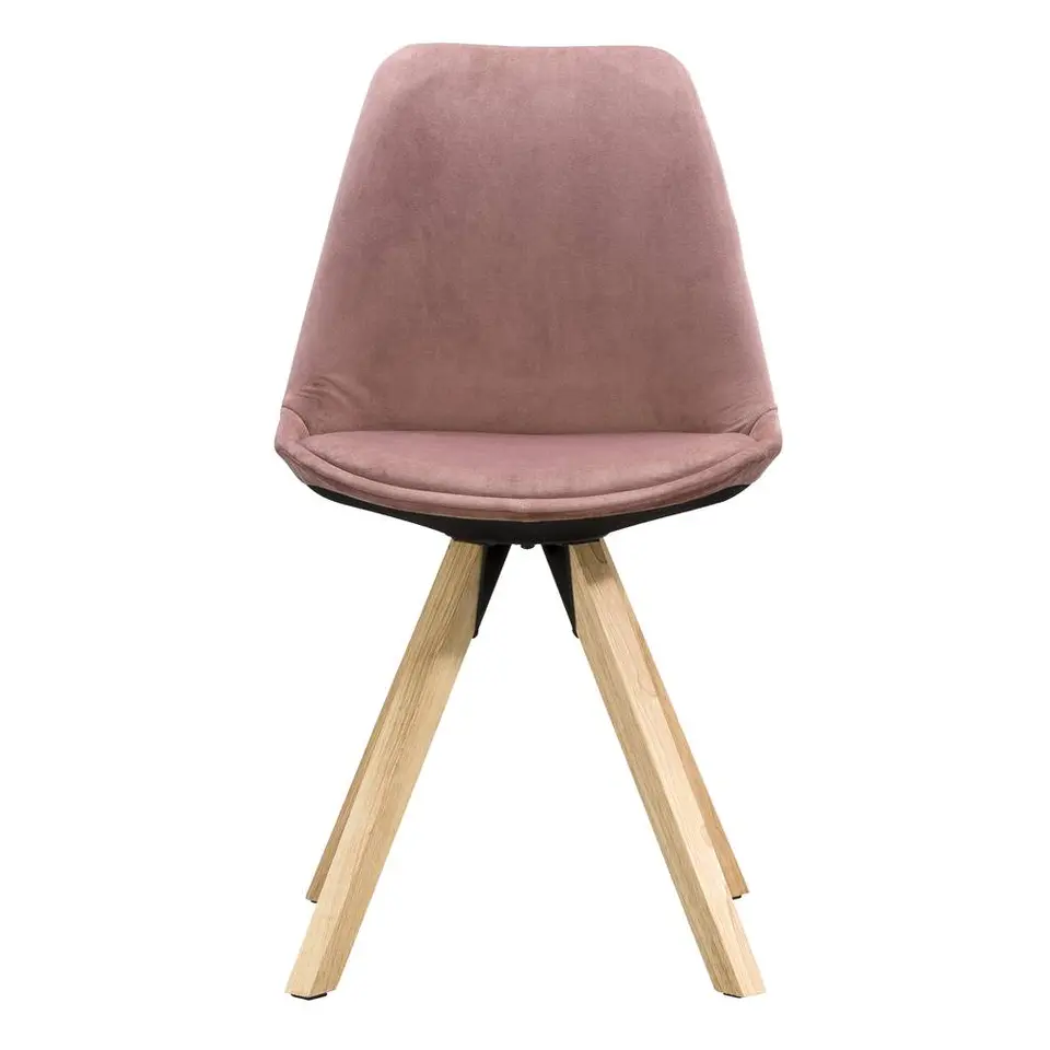 Eetkamerstoel Senja - velvet - roze - naturel hout