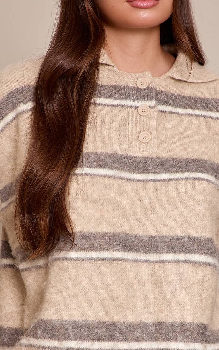 Taupe Synthétiquell Oversize Style Rugby En Maille Brossée À Rayures