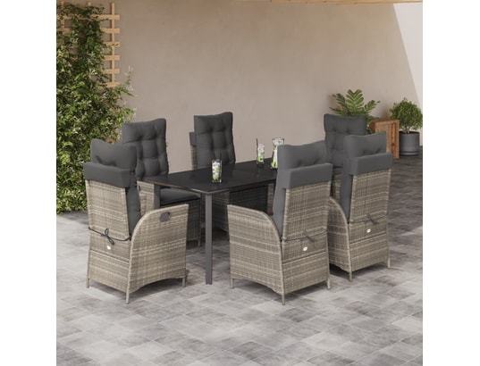 VIDAXL - Ensemble table et chaises Ensemble à manger de jardin et coussins 7 pcs gris clair rot...