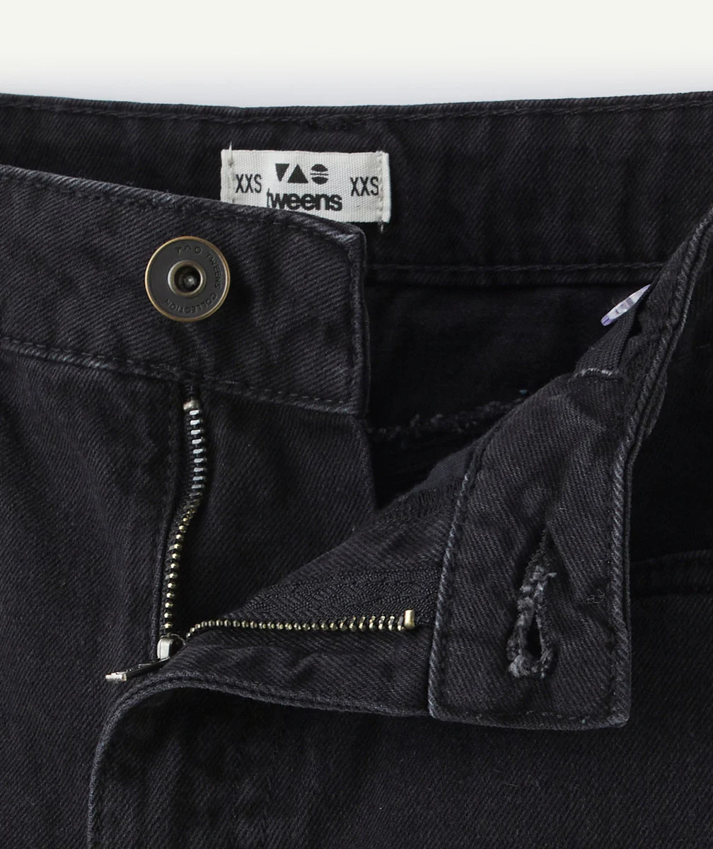 short taille haute fille en denim low impact noir