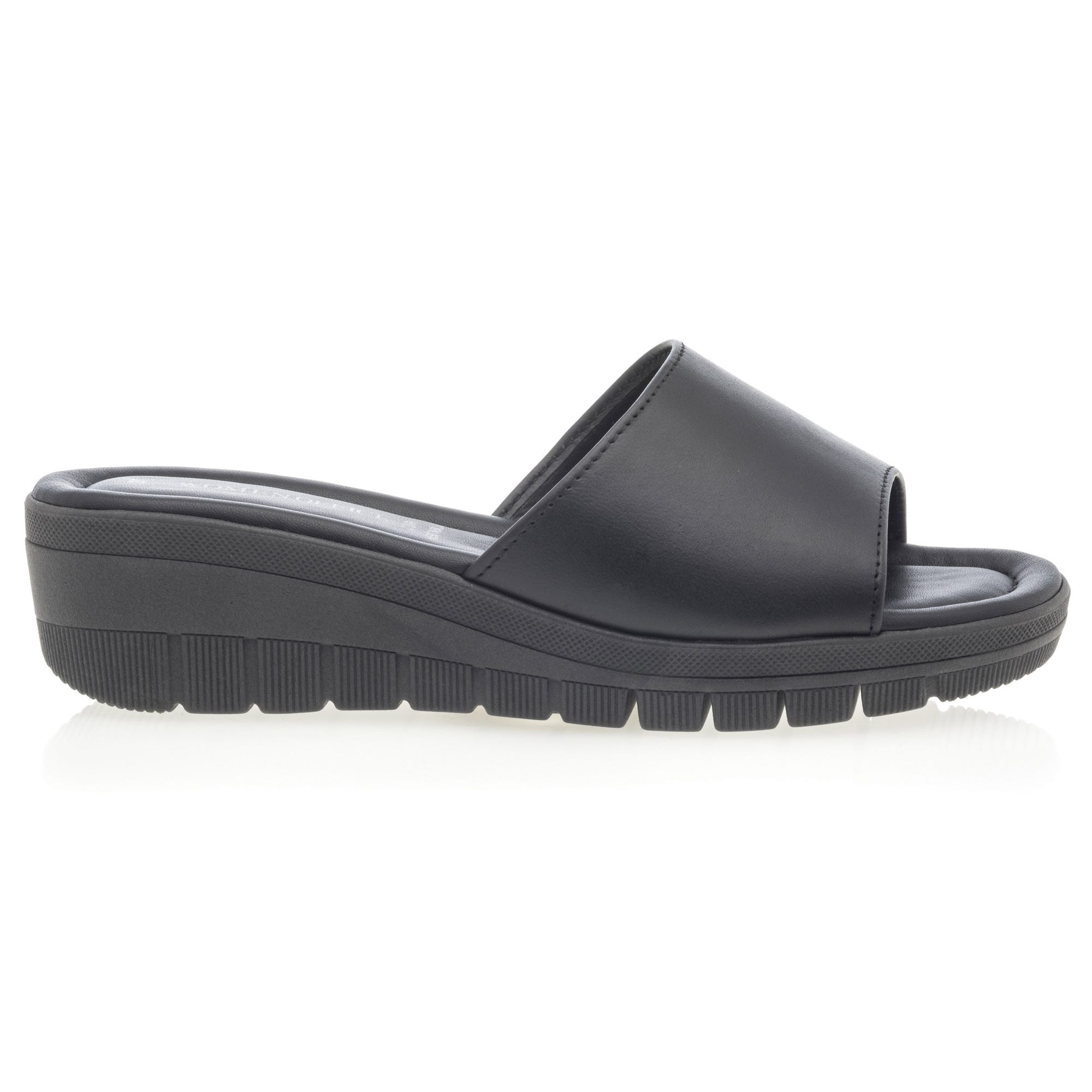Mules à talon compensé Femme en cuir noir