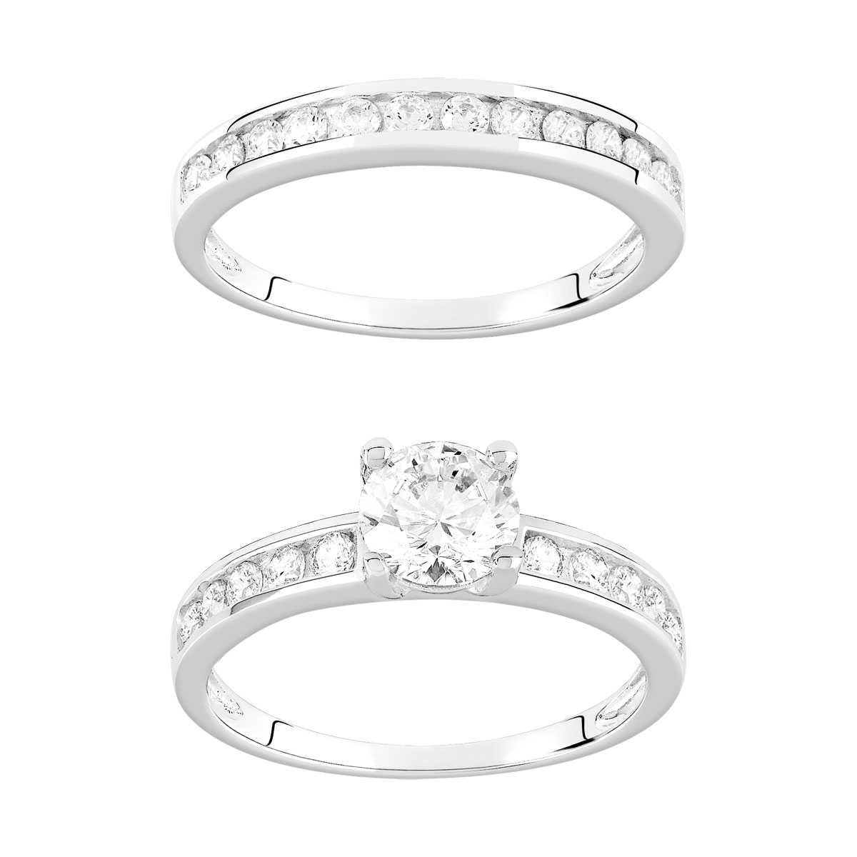 Duo alliance demi-tour solitaire argent 925 zirconias