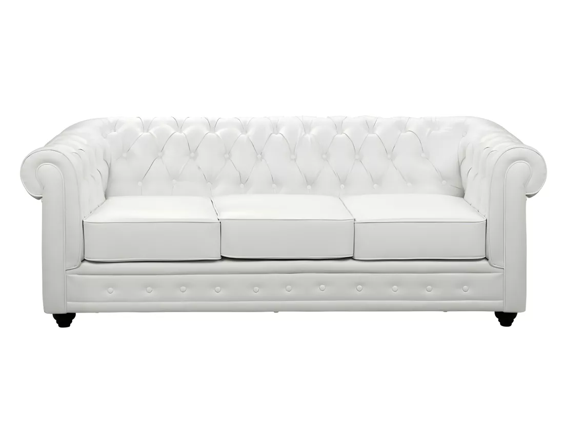 Canapés 3 places, 2 places et fauteuil en simili blanc CHESTERFIELD
