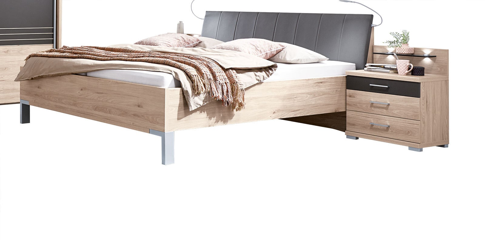 Futonbett Köln Steineiche Nachbildung/Lederlook Havanna ca. 180 x 200 cm
