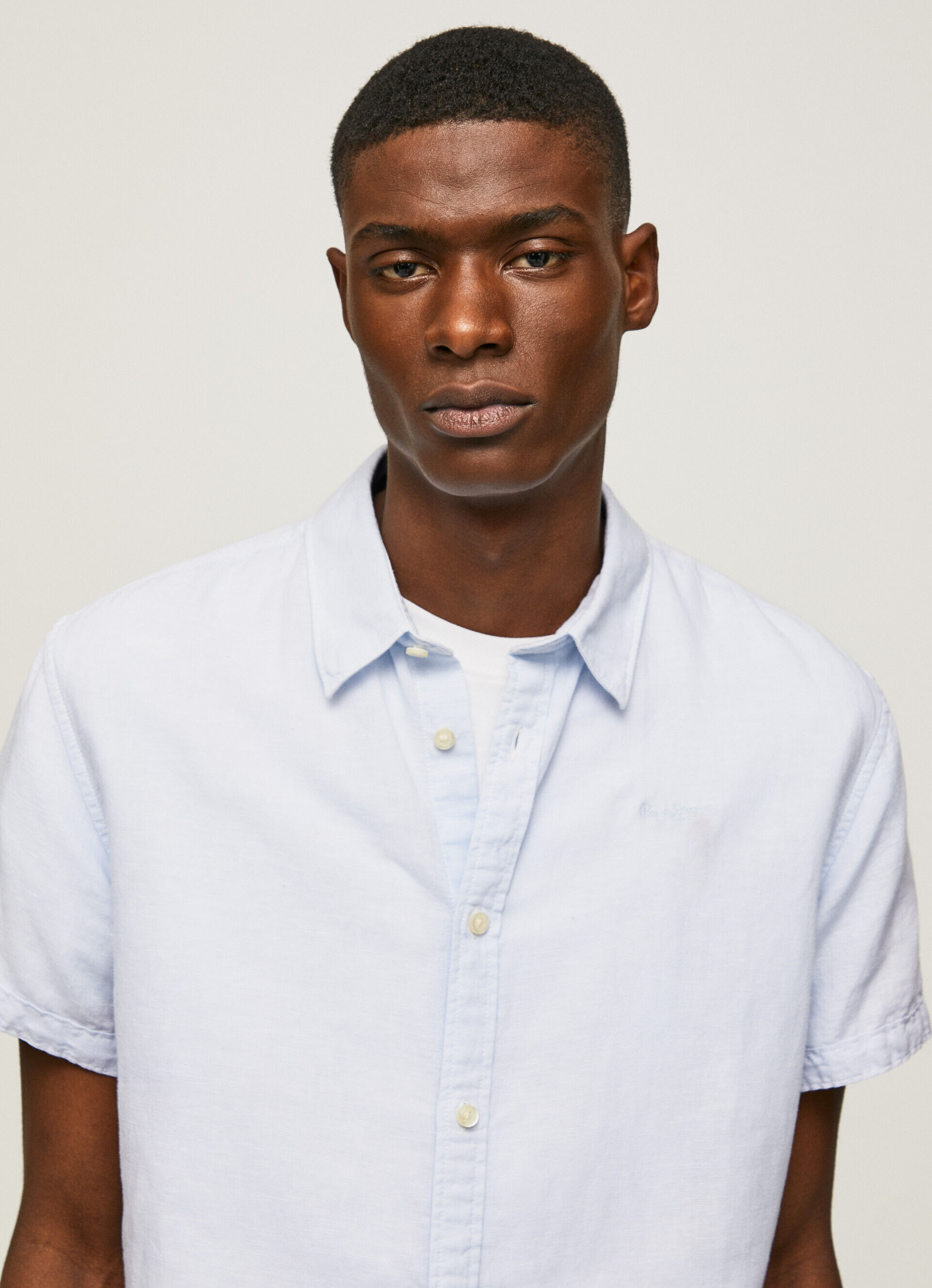 Camisa de linho de manga curta Parker - azul claro