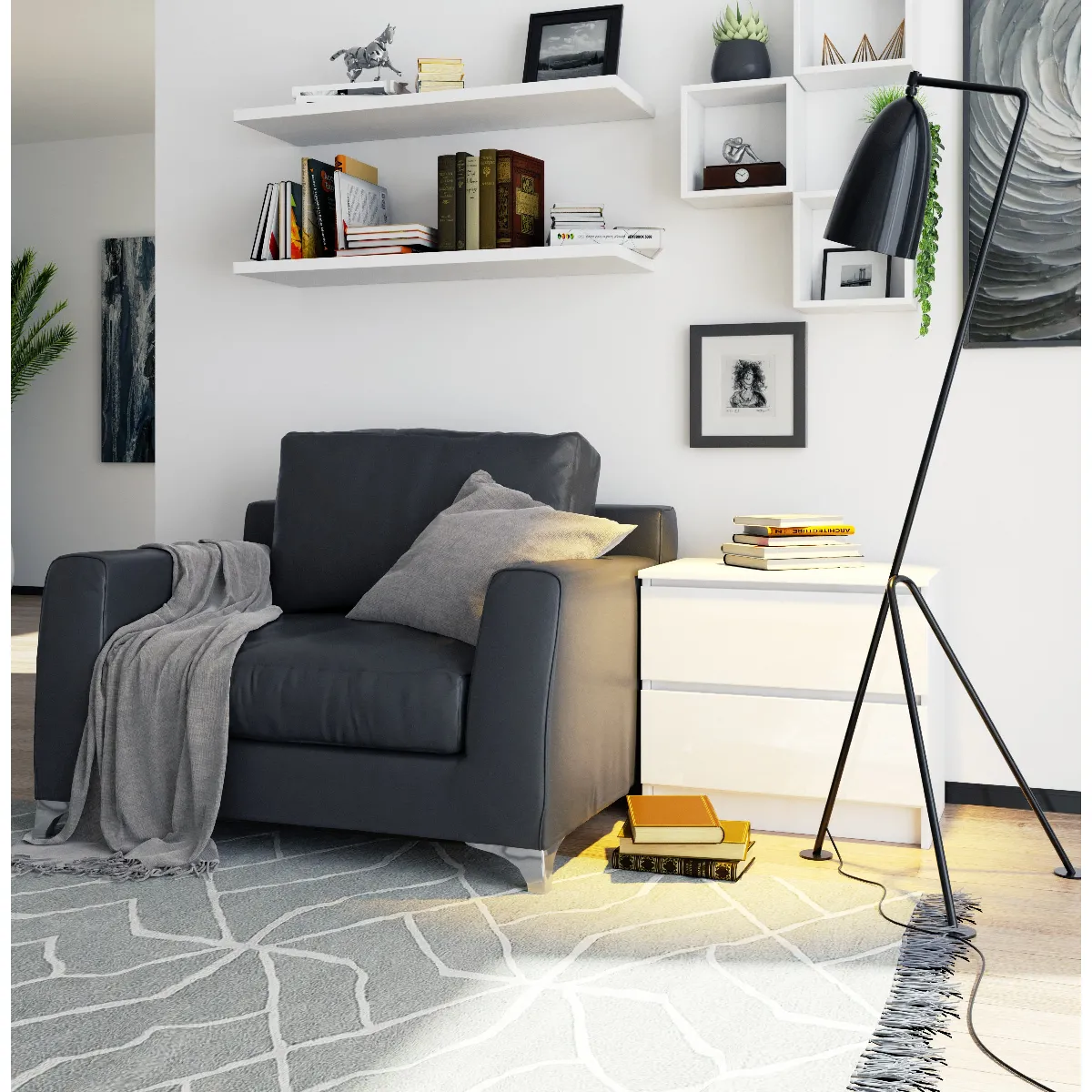 Other Brands Table de Chevet GST - Blanc Brillant