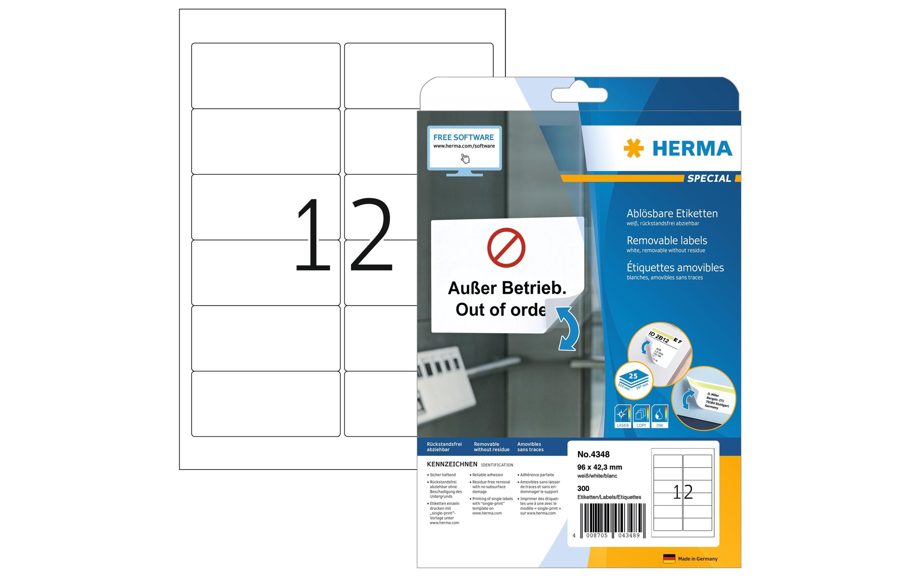 Universal-Etiketten Movables 96 x 42.3 mm, 300 EtikettenWieder ablösbare Etiketten