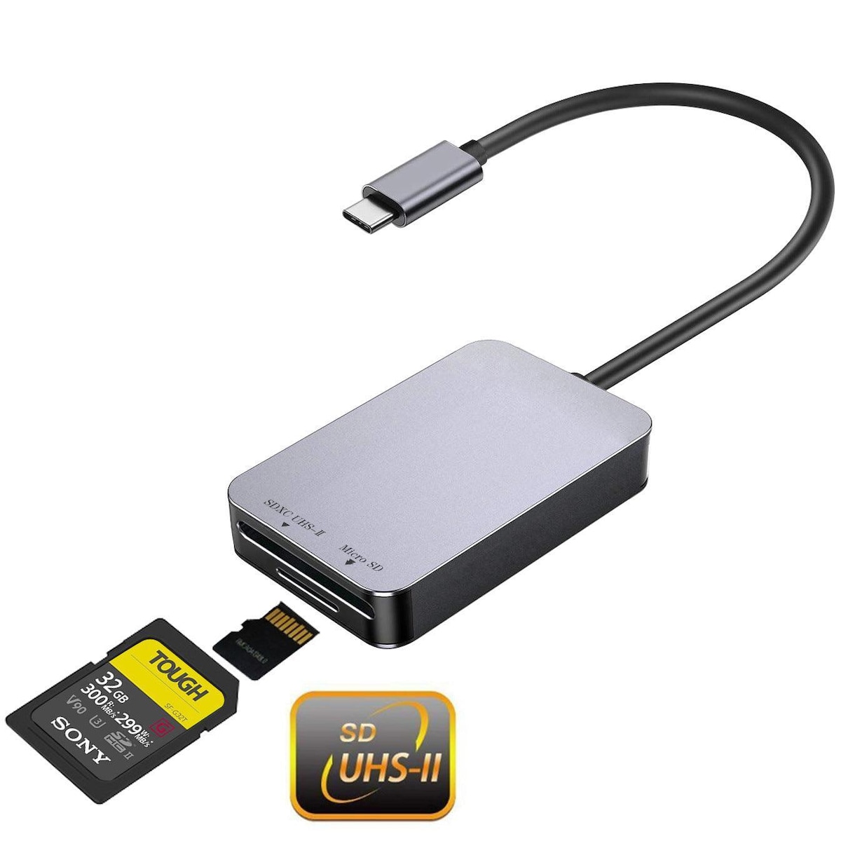 NÖRDIC USB-C 3.1 Kortleser 2 Spor SD 4.0 og MicroSD UHS-II