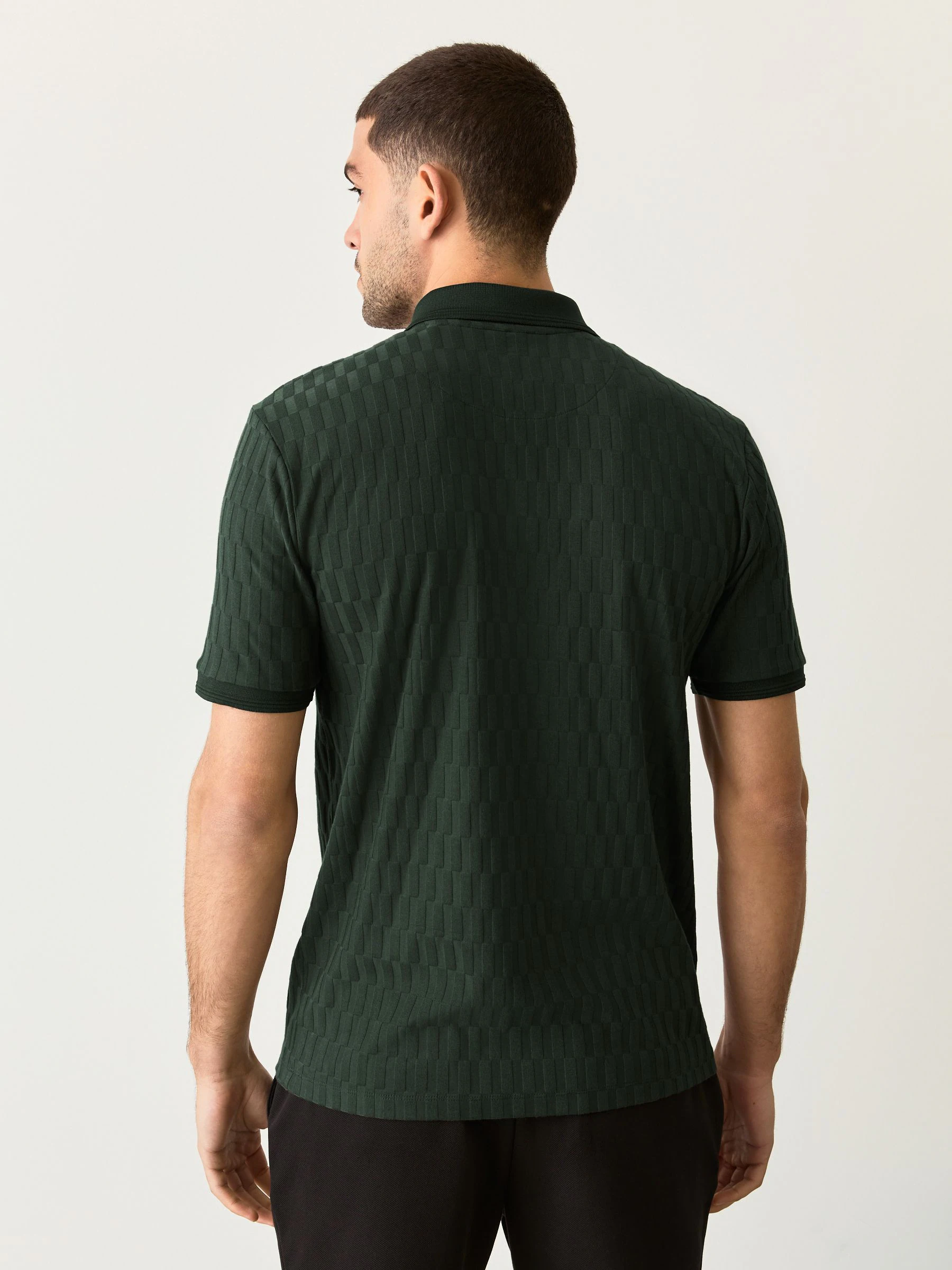 Olijfgroen - Normale Pasvorm - Net jacquard poloshirt
