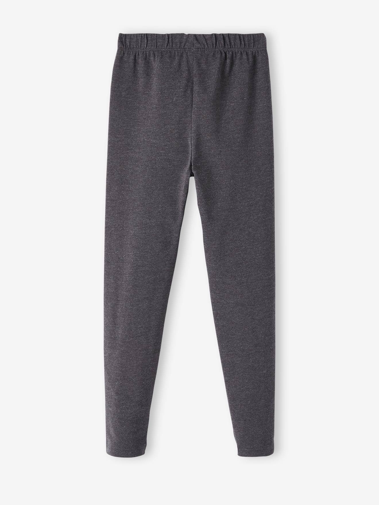Conjunto de 2 leggings sortidas para meninas, lisas e cinza escuro.