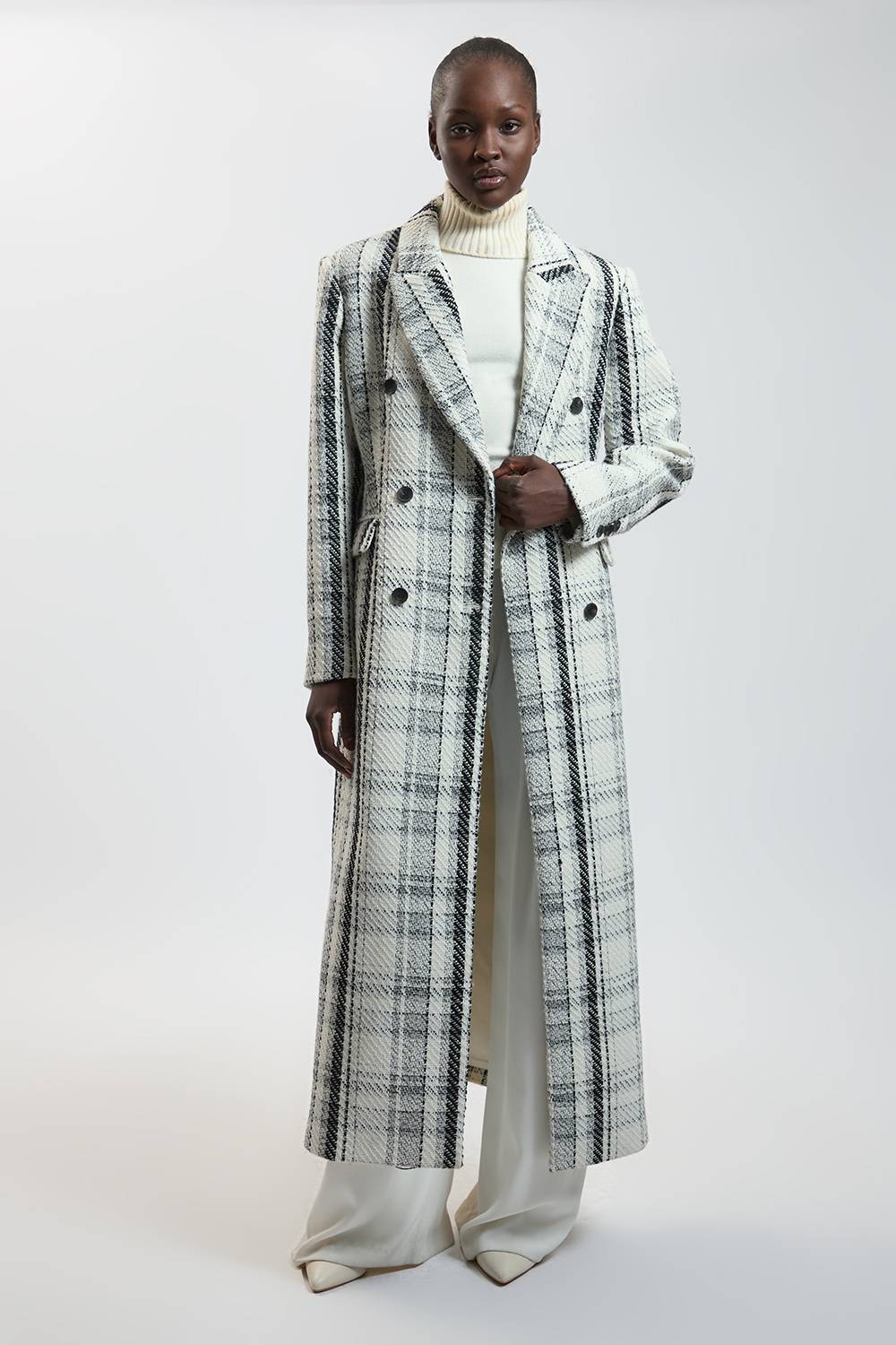 KarenMillen Manteau Long Tailleur À Carreaux En Laine Mélangée À Double Boutonnage