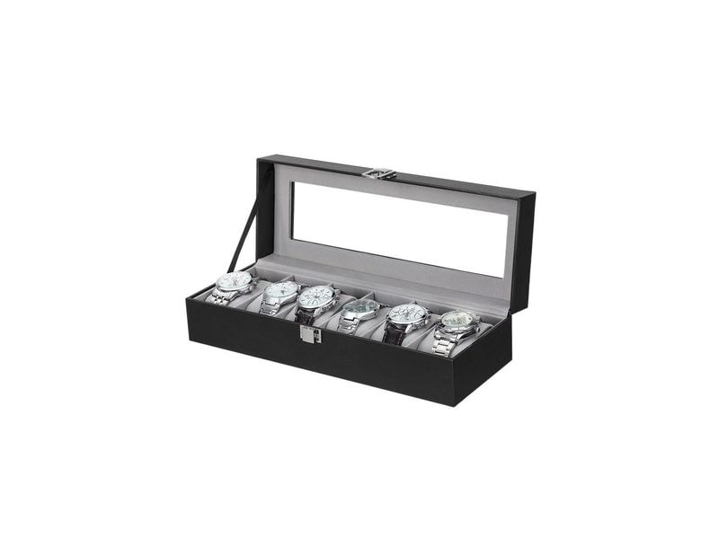 Songmics Uhrenbox 11.2 cm, Grau/Schwarz Uhrenschatulle