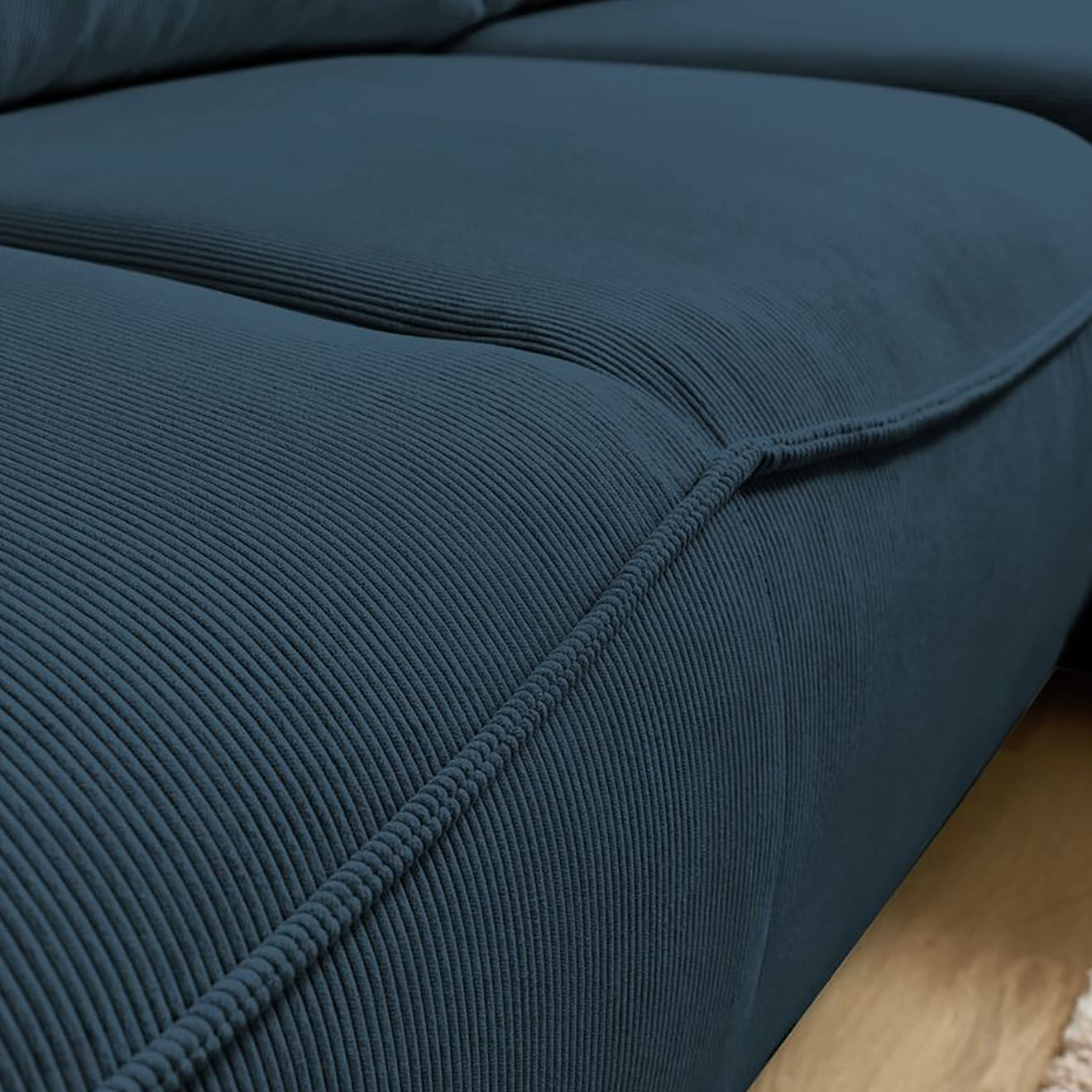 Bobochic Canapé d'angle droit convertible coffre jasmin velours côtelé bleu foncé - 256x158x90 cm
