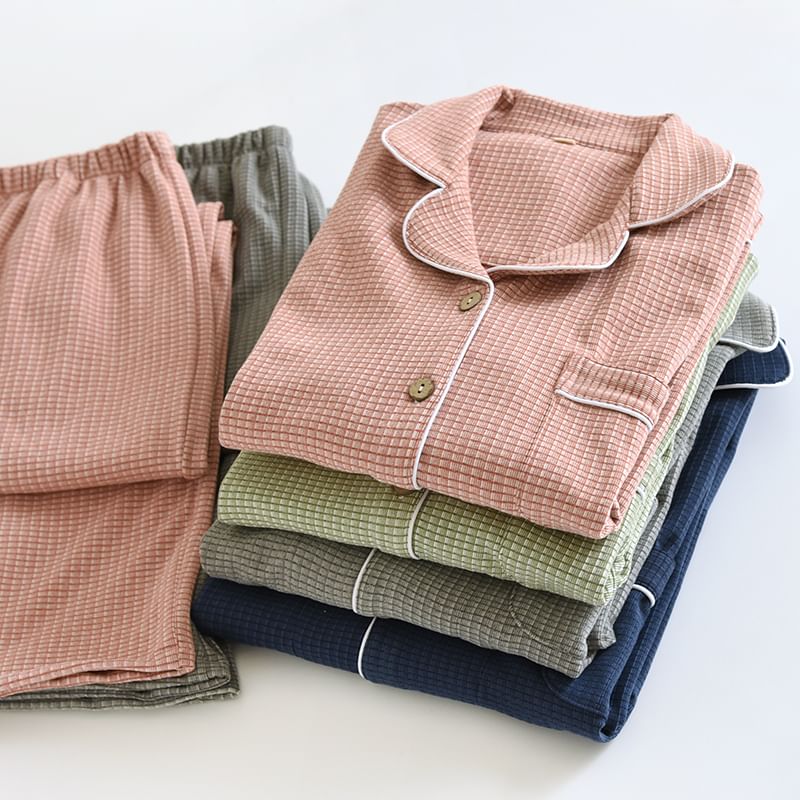 MelMount - Bijpassende pyjamaset voor koppels: geruit overhemd + broek