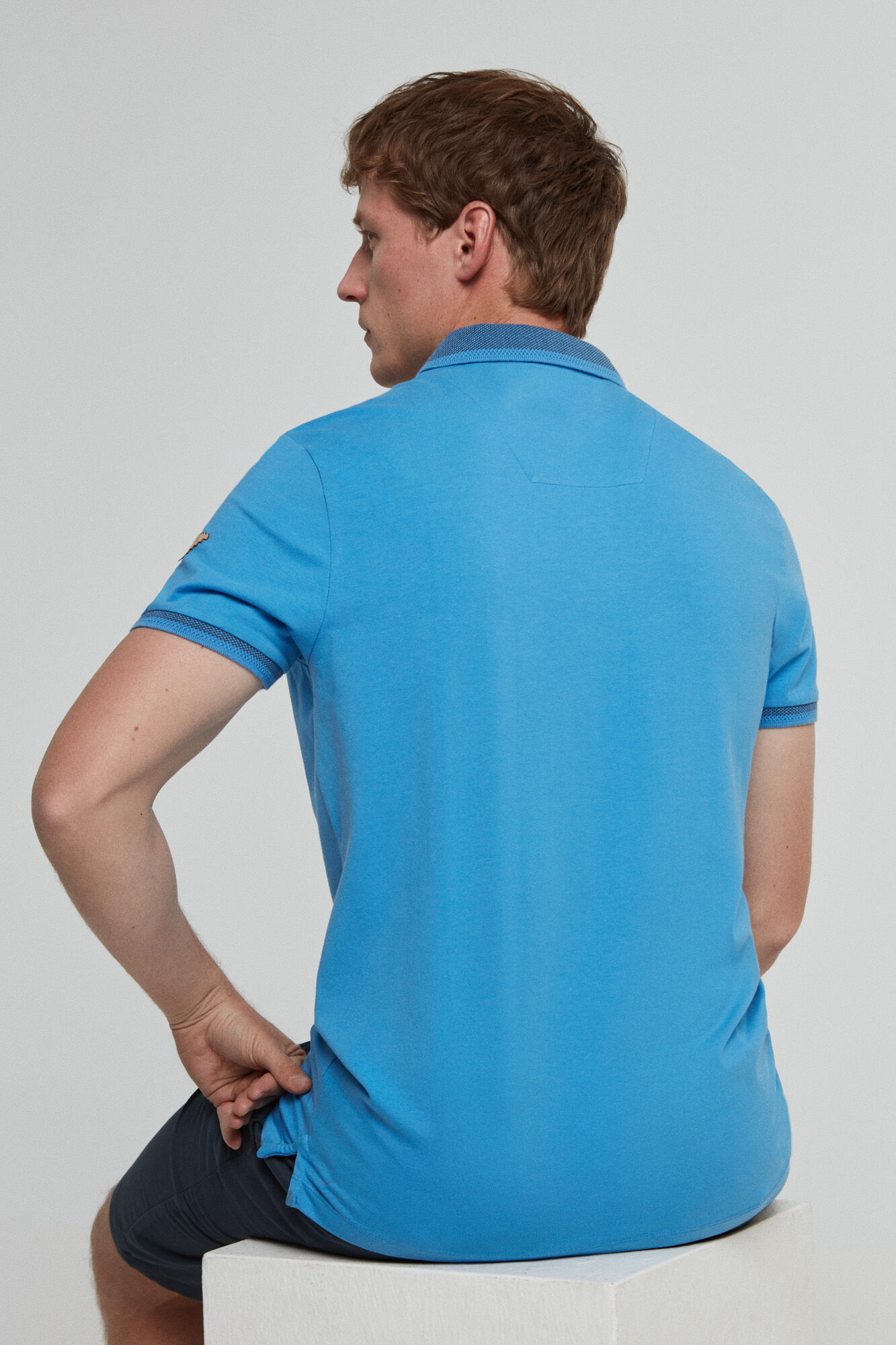Camisa polo lisa com bolso, azul - Azul