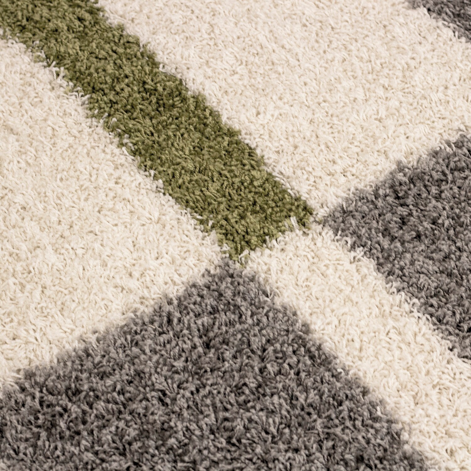 Designer Hochflor Teppich mit Karo- und Linienmuster, Flauschiger Langflor