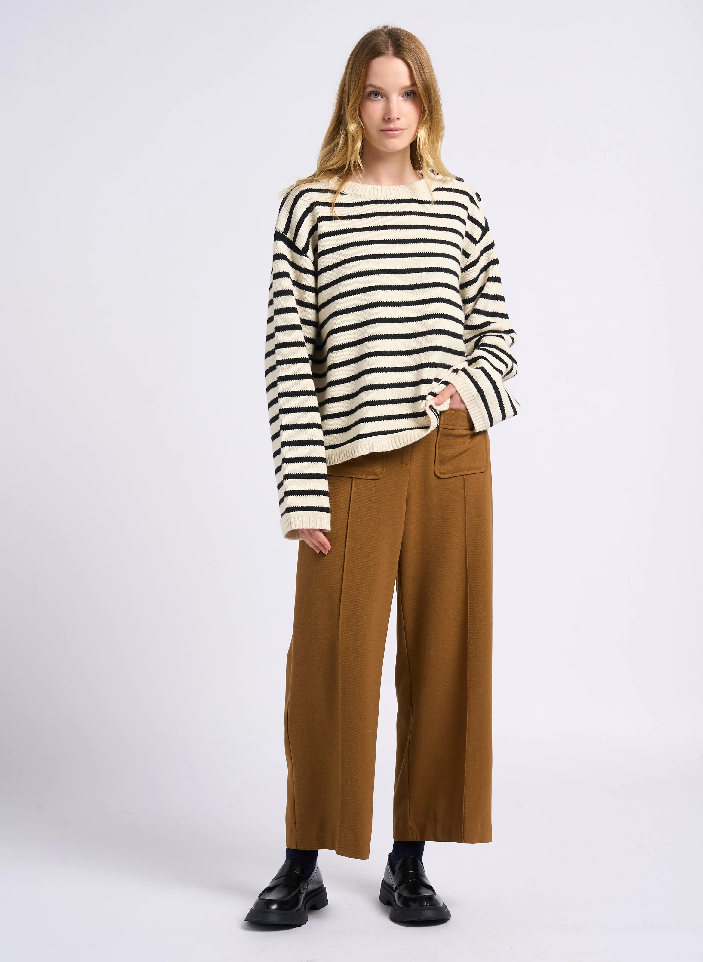 JERRY - Pantalon large taille haute | Marron