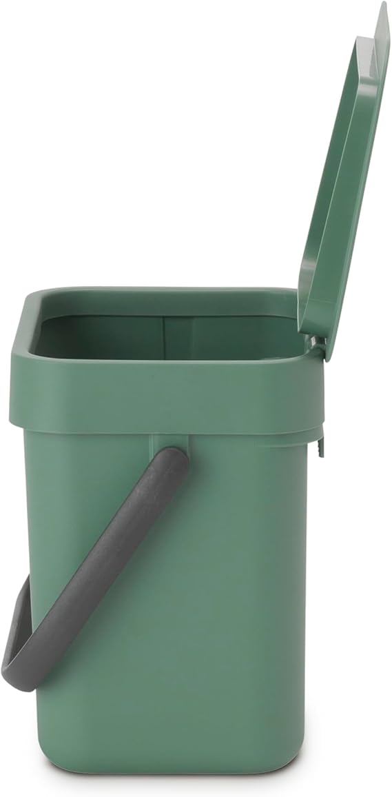 Brabantia afvalbak met deksel dat open blijft staan, 3 liter, hxbxd 17,4 x 18,8 x 13,9 cm, kunststof, donkergroen
