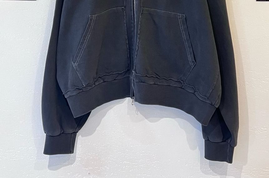 SeoulPop - Mock-Neck Washed Loose-Fit Jack met rits