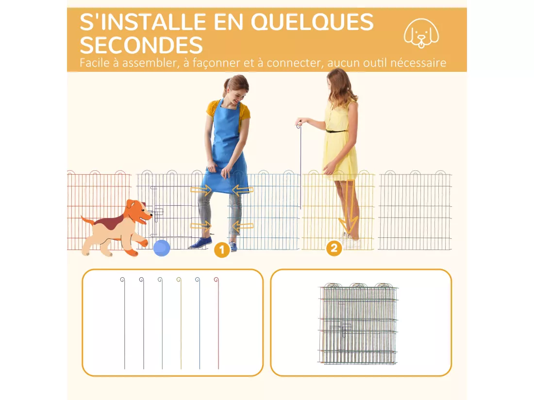 Parc enclos modulable pour chien animaux porte verrouillable 6 panneaux dim. panneau 59L x 60H cm métal multicolore