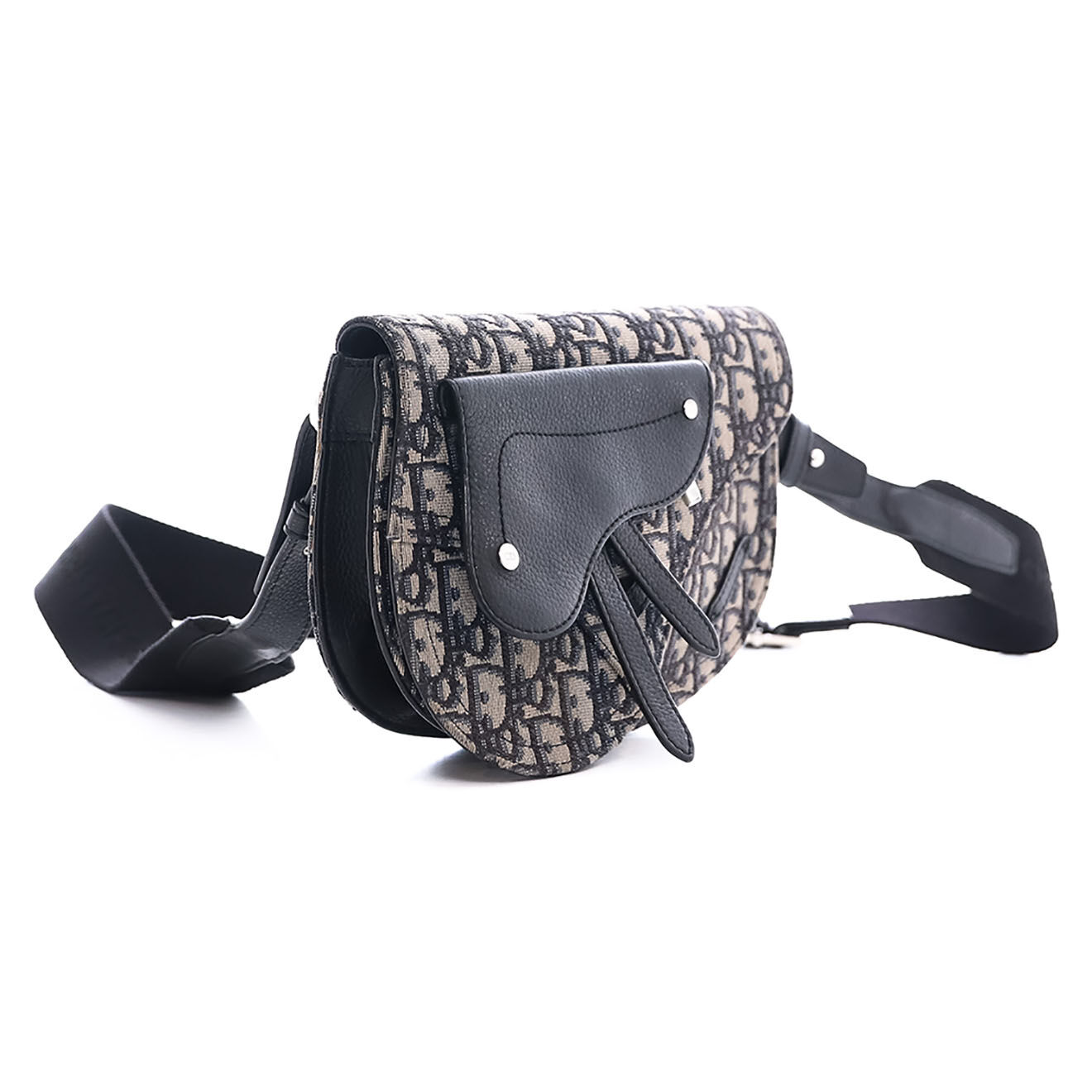 Dior Sac ceinture Saddle en Toile & Cuir Oblique marine/beige - Neuf sans étiquette - L.24 cm