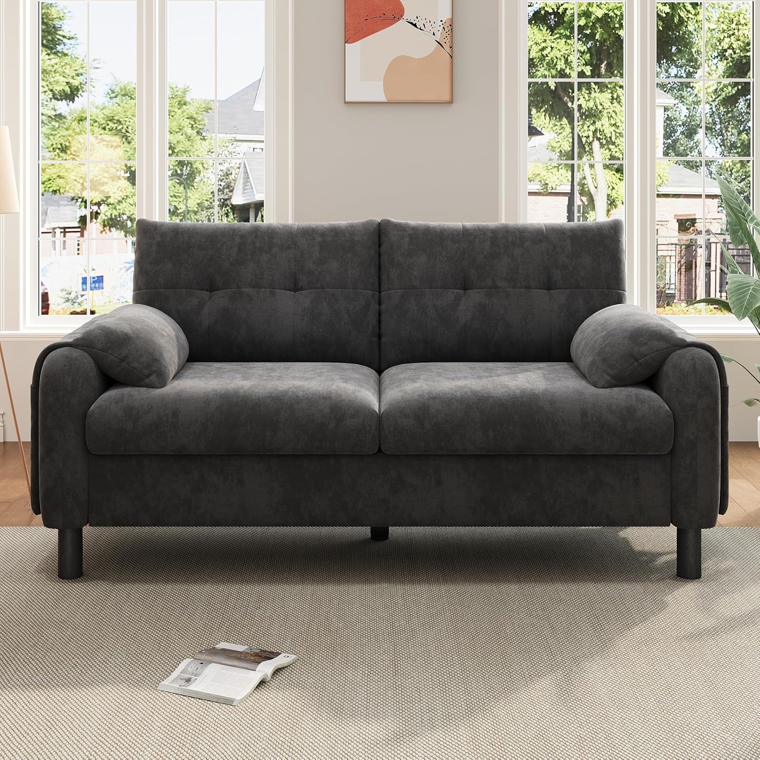 Sofa mit Schlaffunktion, Sofa 2 Sitzer, Bequemes Polstersofa aus Chenille Stoff mit Dicken Kissen, Gemütliche Couch für Wohnzimmer, Schlafzimmer, Kleine Wohnung, Grau