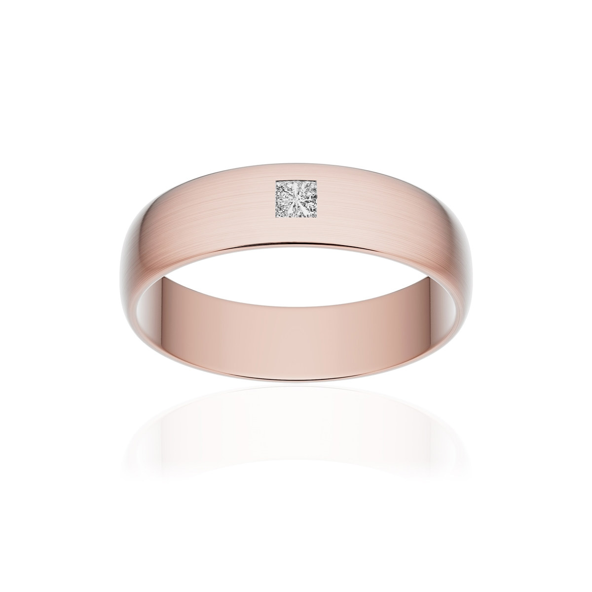 Alliance or 375 rose brossé demi-jonc 5mm diamant princesse
