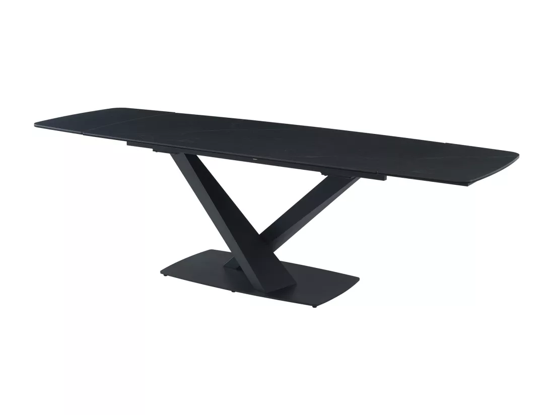 Table à manger extensible 6 à 10 personnes en verre trempé, céramique et métal - Effet marbre noir - MALATA de Maison Céphy