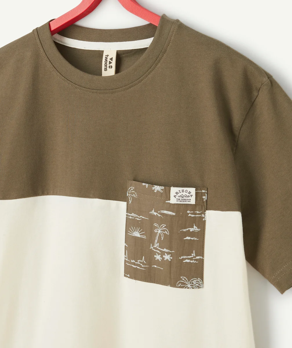 t-shirt manches courtes garçon en coton bio bi colore arizona avec poche