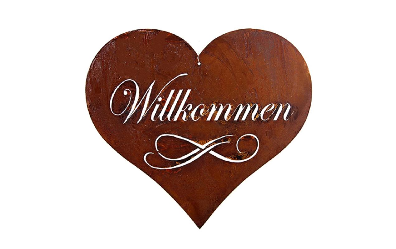Hängedekoration Herz Willkommen, 30 cmGartendeko zum Aufhängen