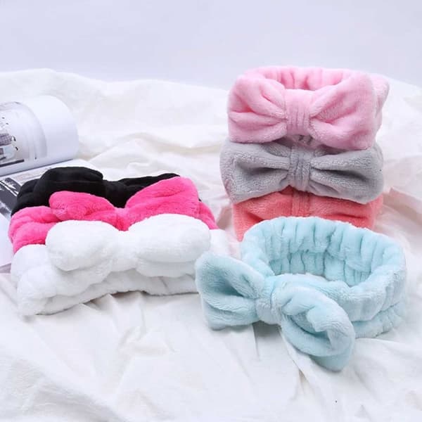 Make Up Band med Bow Hair Band for Face Wash Facial Wire White Band White