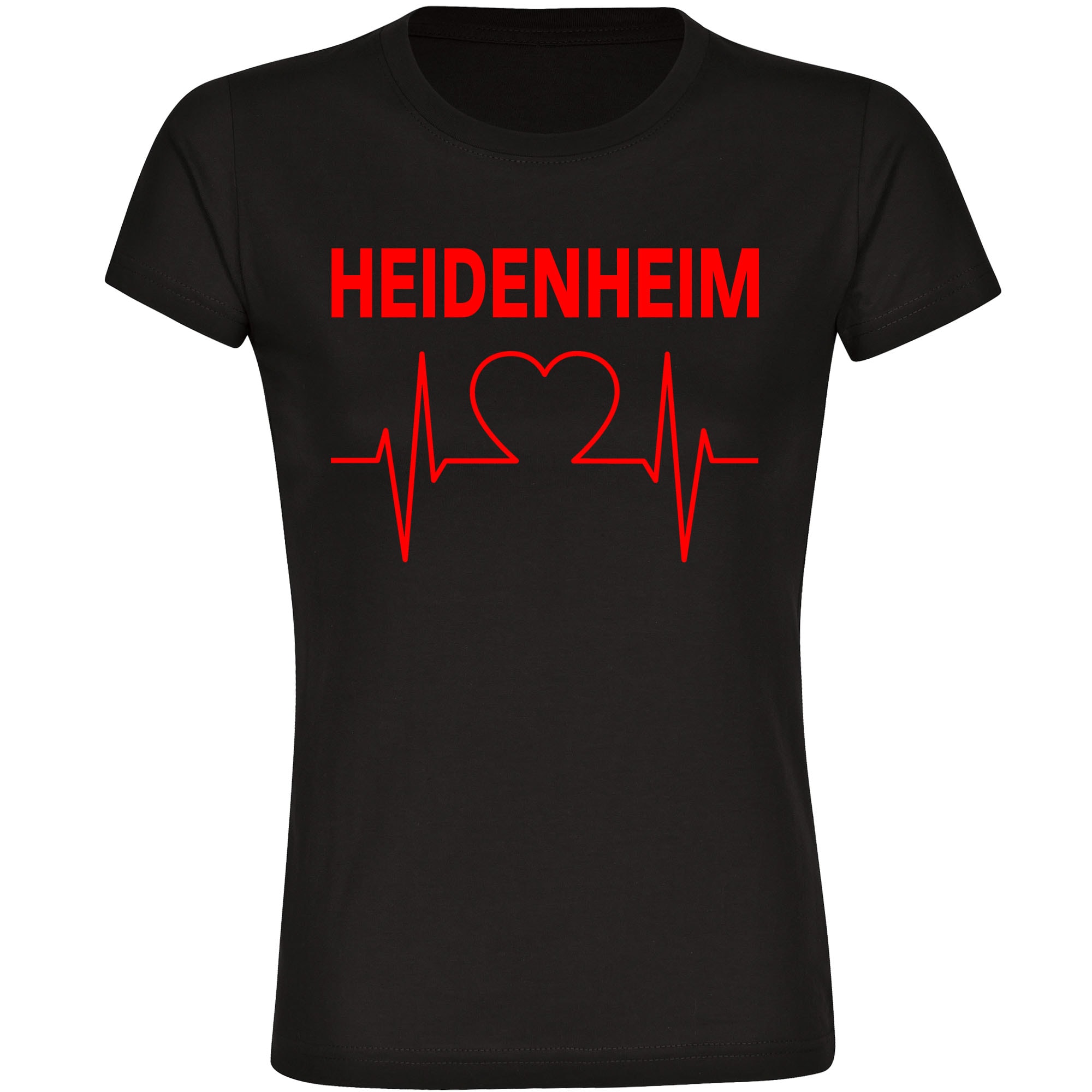 multifanshop® Damen T-Shirt - Heidenheim - Herzschlag - Druck rot