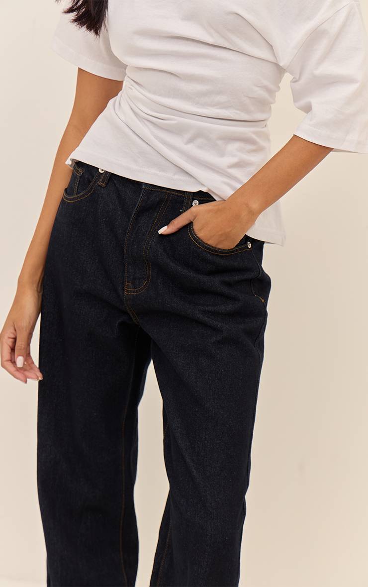 Bleu Indigo Foncé Prettylittlething Jean Droit Taille Haute
