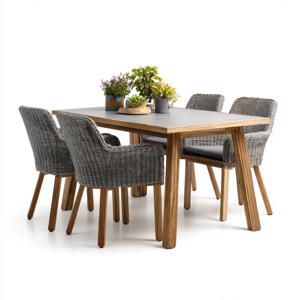 Garten-Esstisch-Set Holz 150x90 cm – Grau/Natur – Moderner Stil