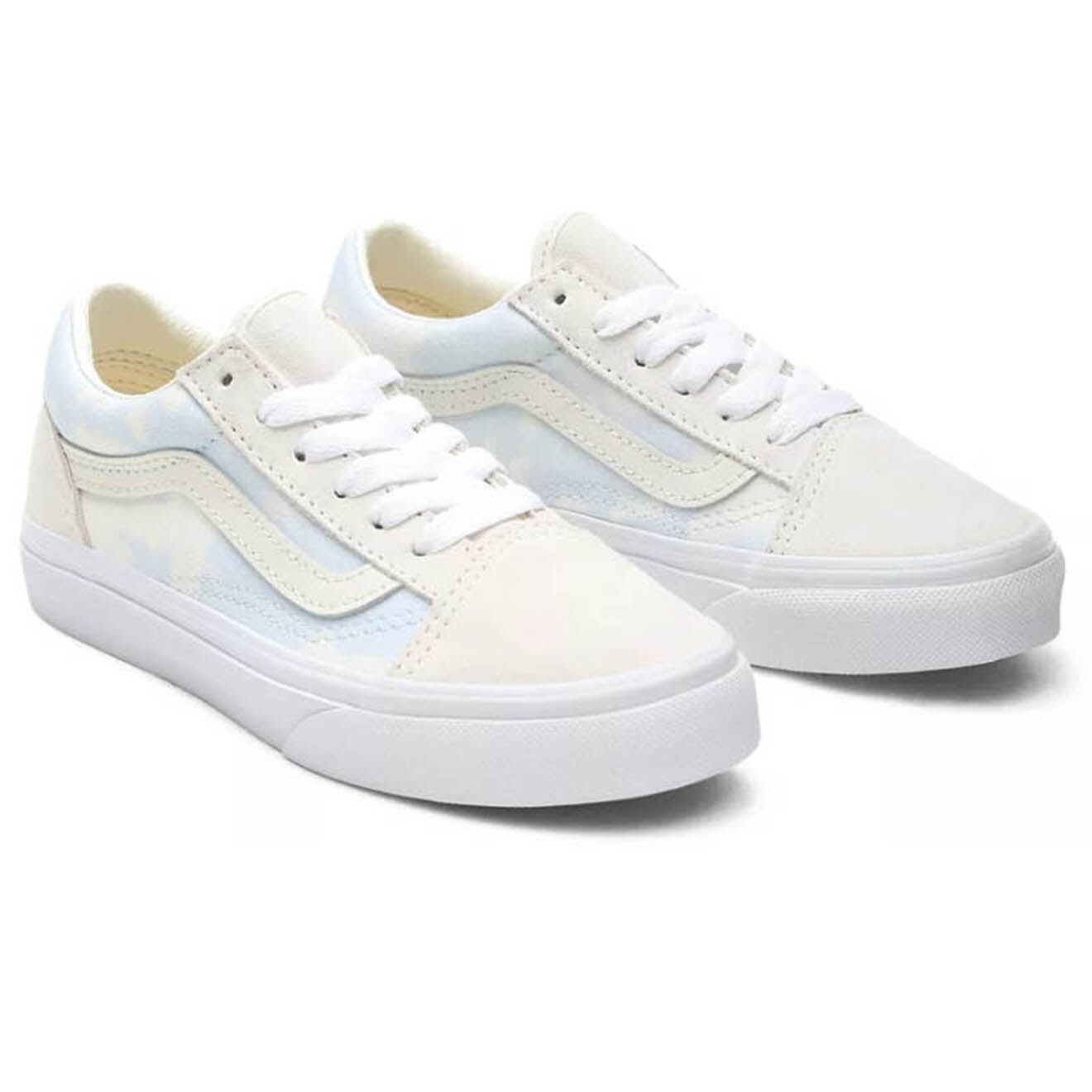 Vans Sneakers en Velours de Cuir & Toile Bleach Wash Old Skool crème/bleu ciel