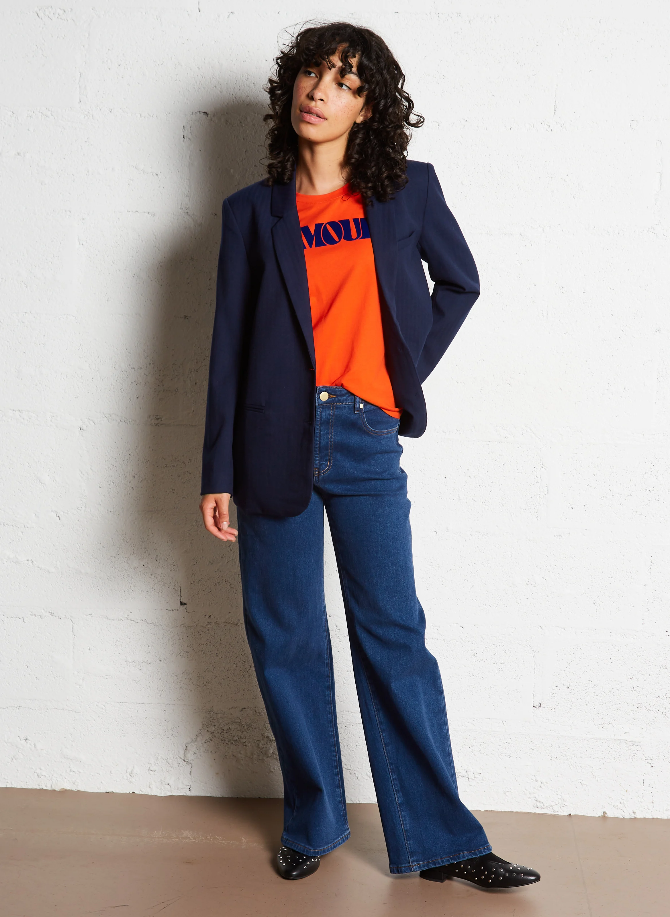 VOLIANE - Veste tailleur droite à carreaux | Bleu