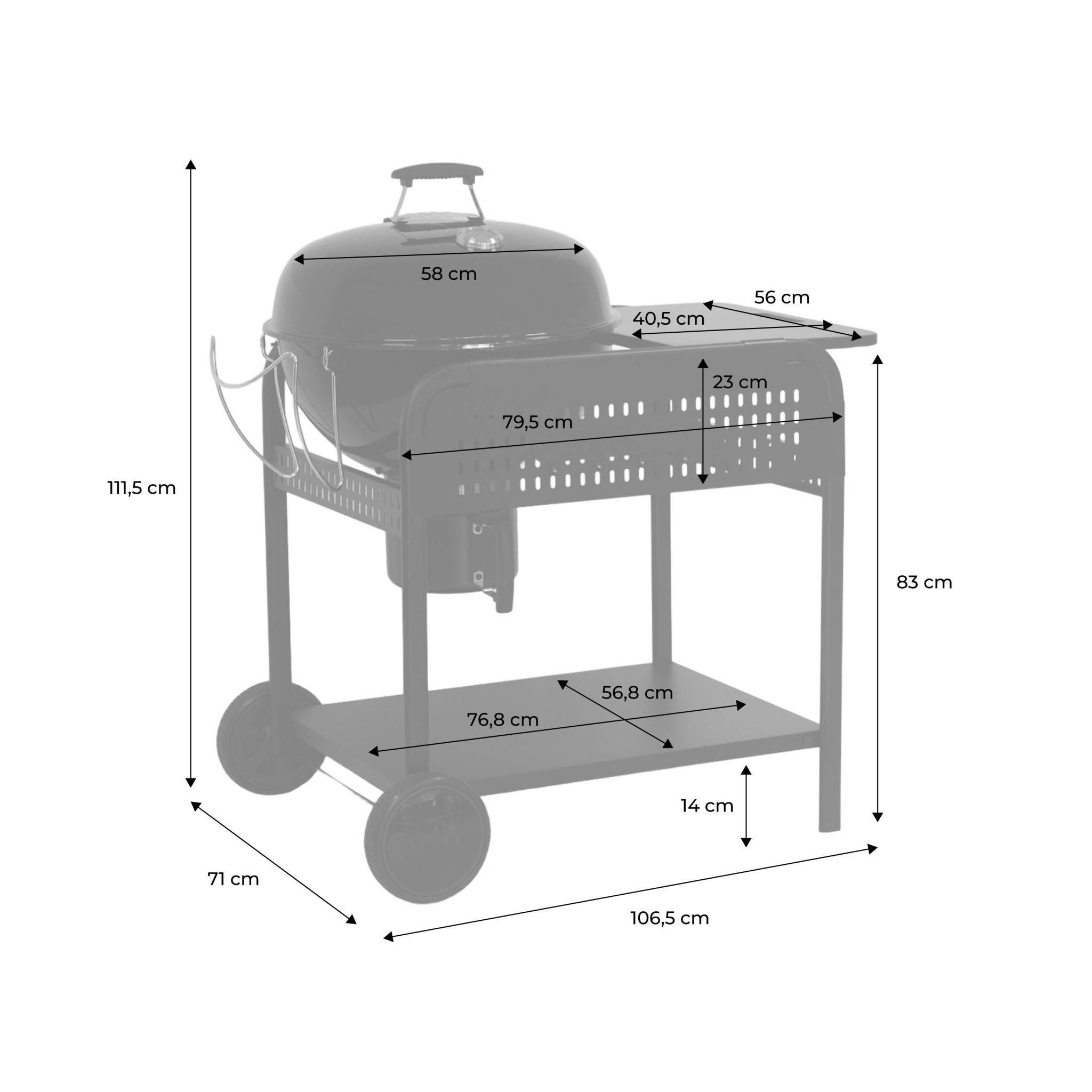sweeek - Ronde houtskoolbarbecue Ã53cm met kar staal